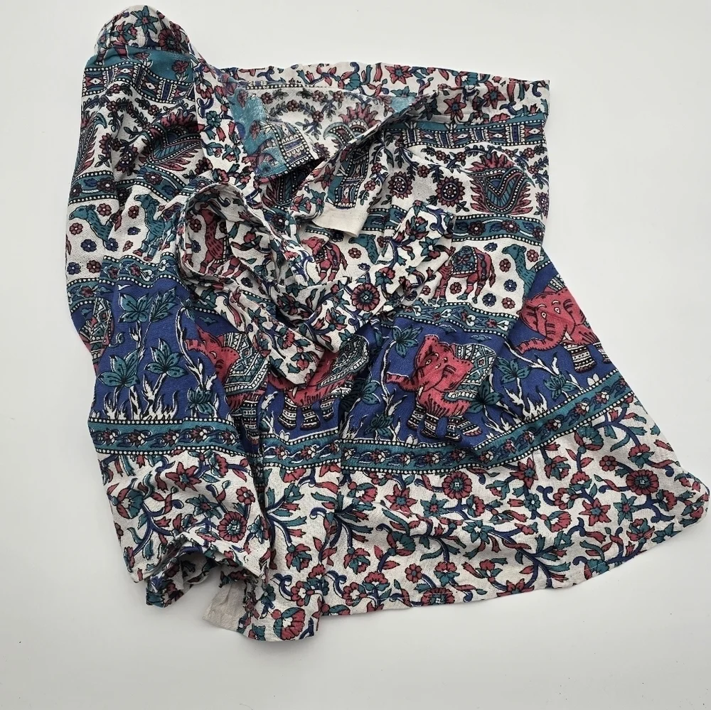 Vintage Half Apron 2X 3X Blue Pink White Elephant Camel Floral Paisley Indian